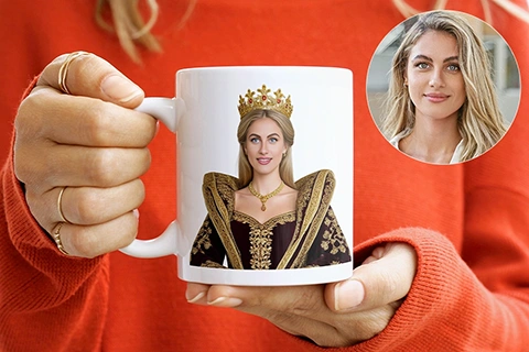 Mittelalterliche Tasse mit lustigem Slogan